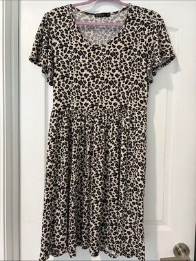 Mikarose Beige and Black Leopard Print Midi Dress